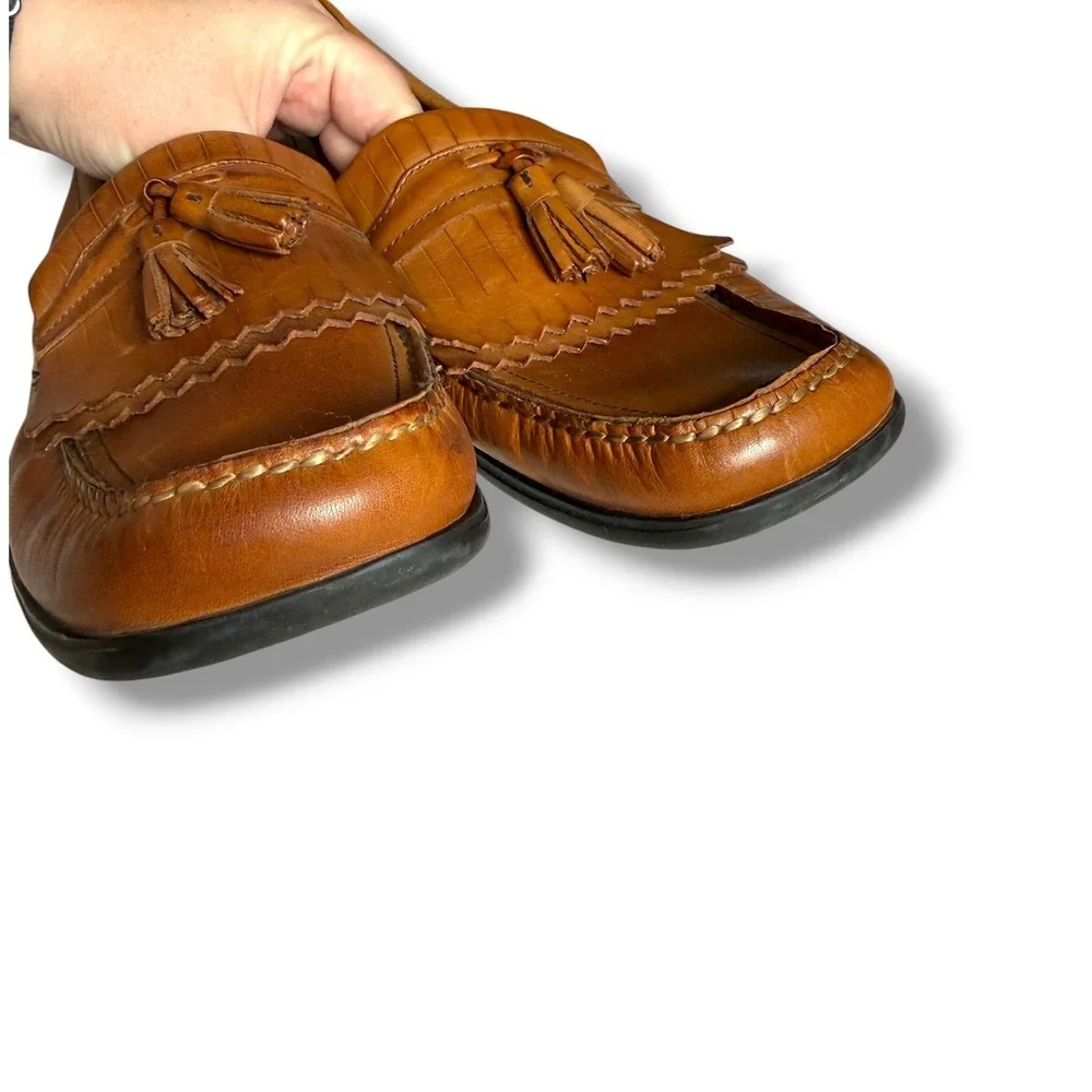 Hush Puppies Loafers Mens 13 Tan Brown Leather Kiltie Tassel Moc Toe Slip On